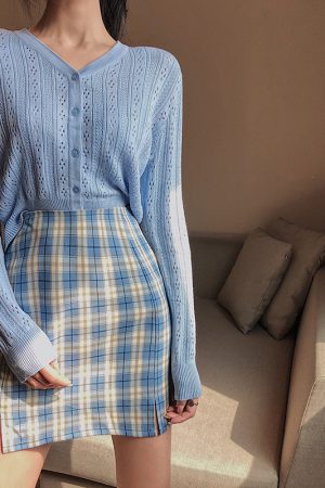 Plus-Size High-Waisted A-Line Plaid Mini Skirt - College Style Slimming Bodycon Skirt for Women