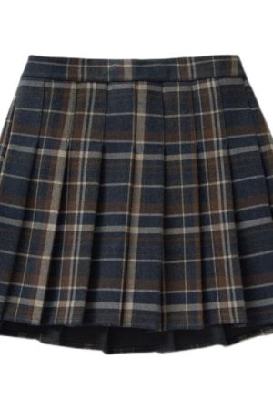 Plus Size High-Waisted A-Line Plaid Wool Pleated Skirt for Autumn Winter - Flattering Short Skirt for Curvy Women and Students