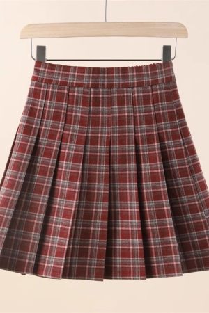 Plus Size High-Waisted A-Line Plaid Wool Pleated Skirt for Autumn Winter - Flattering Short Skirt for Curvy Women and Students