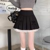 Plus Size High-Waisted A-Line Puff Skirt with Lace Trim and Bow, Gray Summer Design, Pleated Short Skirt for Women