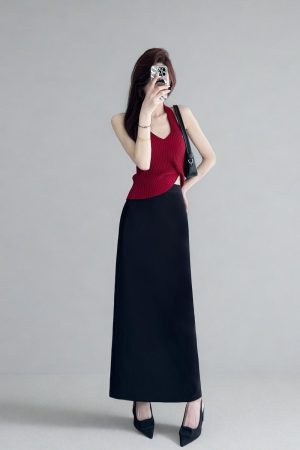 Plus Size High-Waisted Black Back-Slit Skirt, Ultra-Long H-Shaped Straight Tube, Slim Fit Ankle-Length Fashion