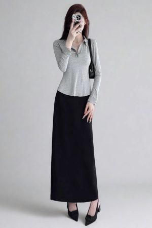 Plus Size High-Waisted Black Back-Slit Skirt, Ultra-Long H-Shaped Straight Tube, Slim Fit Ankle-Length Fashion