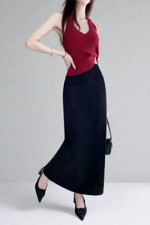 Plus Size High-Waisted Black Back-Slit Skirt, Ultra-Long H-Shaped Straight Tube, Slim Fit Ankle-Length Fashion