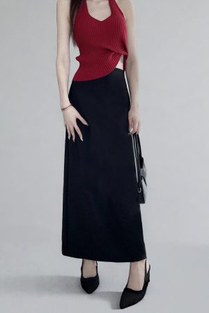 Plus Size High-Waisted Black Back-Slit Skirt, Ultra-Long H-Shaped Straight Tube, Slim Fit Ankle-Length Fashion