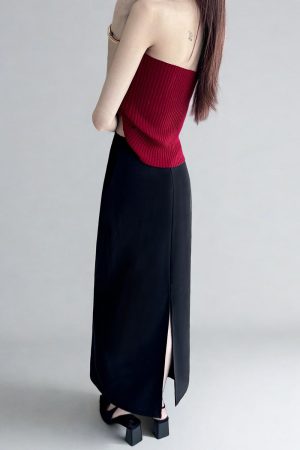 Plus Size High-Waisted Black Back-Slit Skirt, Ultra-Long H-Shaped Straight Tube, Slim Fit Ankle-Length Fashion