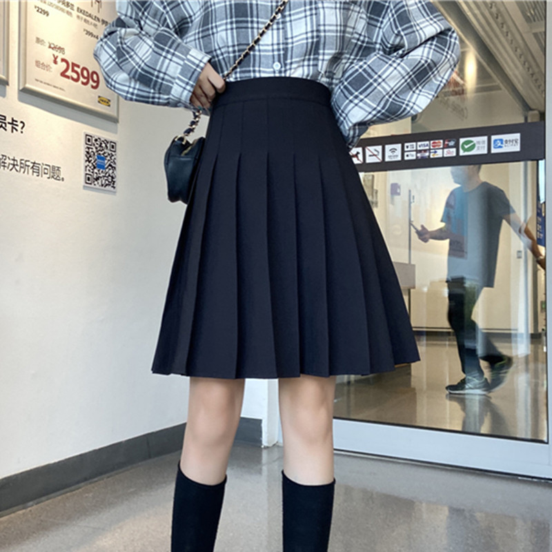 Plus Size High-Waisted Blue Pleated A-Line Skirt for Women - 2024 Mid-Length College Style Fashion Plus Size High-Waisted Blue Pleated A-Line Skirt for Women - 2024 Mid-Length College Style Fashion