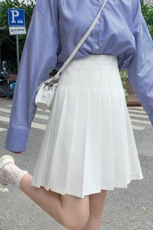 Plus Size High-Waisted Blue Pleated A-Line Skirt for Women - 2024 Mid-Length College Style Fashion