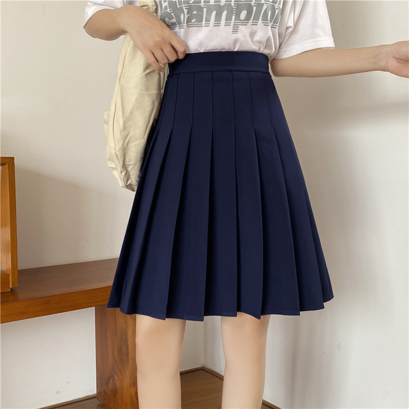 Plus Size High-Waisted Blue Pleated A-Line Skirt for Women - 2024 Mid-Length College Style Fashion Plus Size High-Waisted Blue Pleated A-Line Skirt for Women - 2024 Mid-Length College Style Fashion