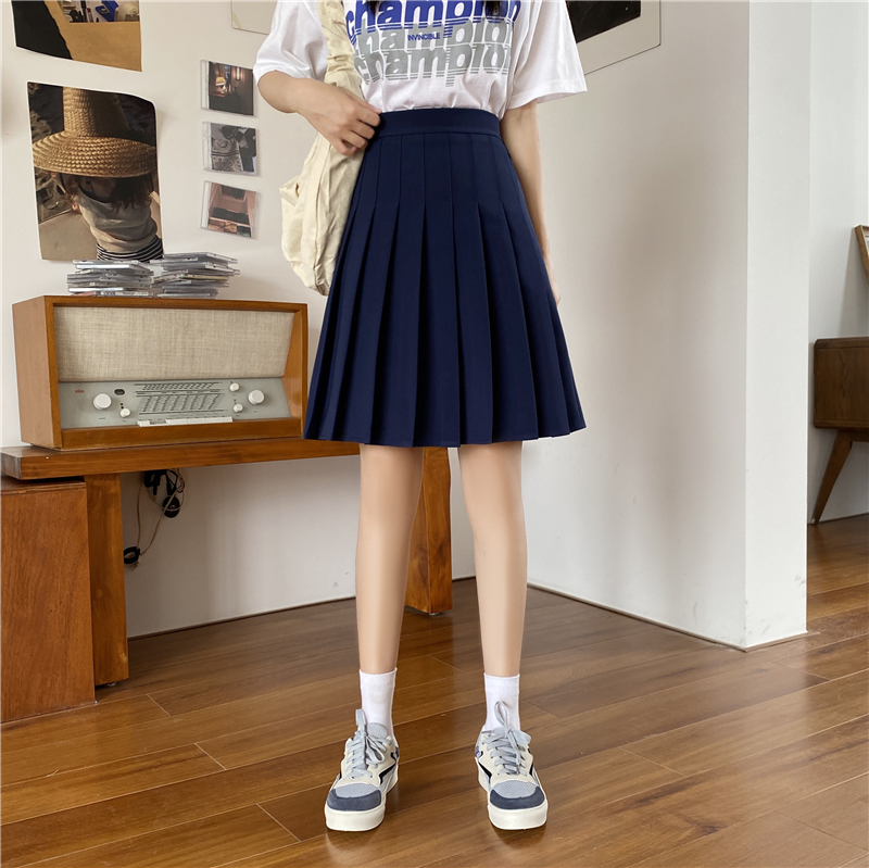 Plus Size High-Waisted Blue Pleated A-Line Skirt for Women - 2024 Mid-Length College Style Fashion Plus Size High-Waisted Blue Pleated A-Line Skirt for Women - 2024 Mid-Length College Style Fashion