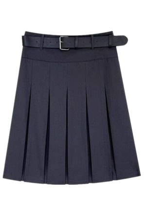 Plus-Size High-Waisted Gray Pleated A-Line Skirt for Women - Mid-Length College Style, Slimming Design for Autumn Fashion
