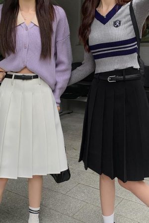 Plus Size High-Waisted Gray Pleated Midi Skirt for Women, Slimming A-Line Design, College Style Puff Skirt