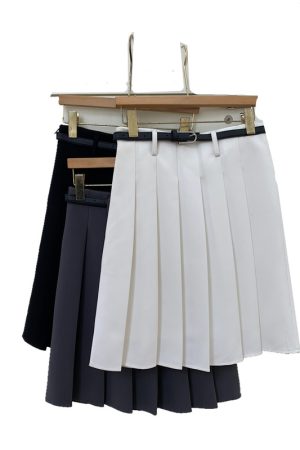 Plus Size High-Waisted Gray Pleated Midi Skirt for Women, Slimming A-Line Design, College Style Puff Skirt