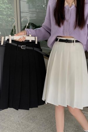 Plus Size High-Waisted Gray Pleated Midi Skirt for Women, Slimming A-Line Design, College Style Puff Skirt