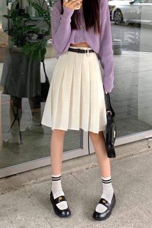 Plus Size High-Waisted Gray Pleated Midi Skirt for Women, Slimming A-Line Design, College Style Puff Skirt