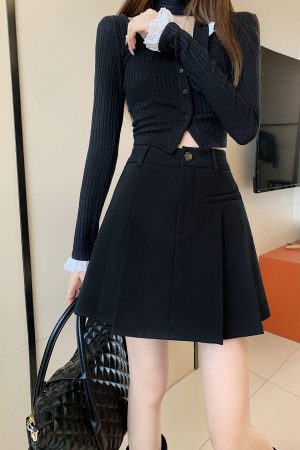 Plus-Size High-Waisted Gray Pleated Skirt for Women - A-Line Midi Skirt, Slimming College Style for Spring and Summer Wear