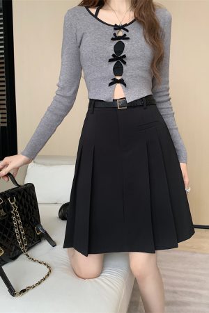 Plus-Size High-Waisted Gray Pleated Skirt for Women - Mid-Length A-Line Half Skirt, Spring Summer College Style, Anti-Exposure Design