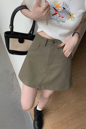 Plus-Size High-Waisted Green Denim Bodycon Skirt for Women, Slimming A-Line Summer Workwear Style