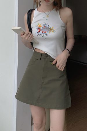 Plus-Size High-Waisted Green Denim Bodycon Skirt for Women, Slimming A-Line Summer Workwear Style