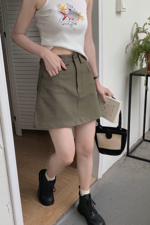 Plus-Size High-Waisted Green Denim Bodycon Skirt for Women, Slimming A-Line Summer Workwear Style