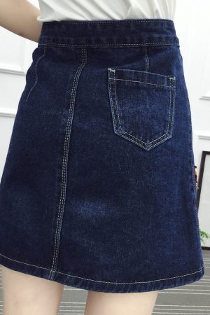 Plus Size High-Waisted Irregular Denim Skirt for Women - Summer Korean Style, Slimming Embroidered A-Line Half-Length Skirt