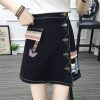 Plus Size High-Waisted Irregular Denim Skirt for Women - Summer Korean Style, Slimming Embroidered A-Line Half-Length Skirt
