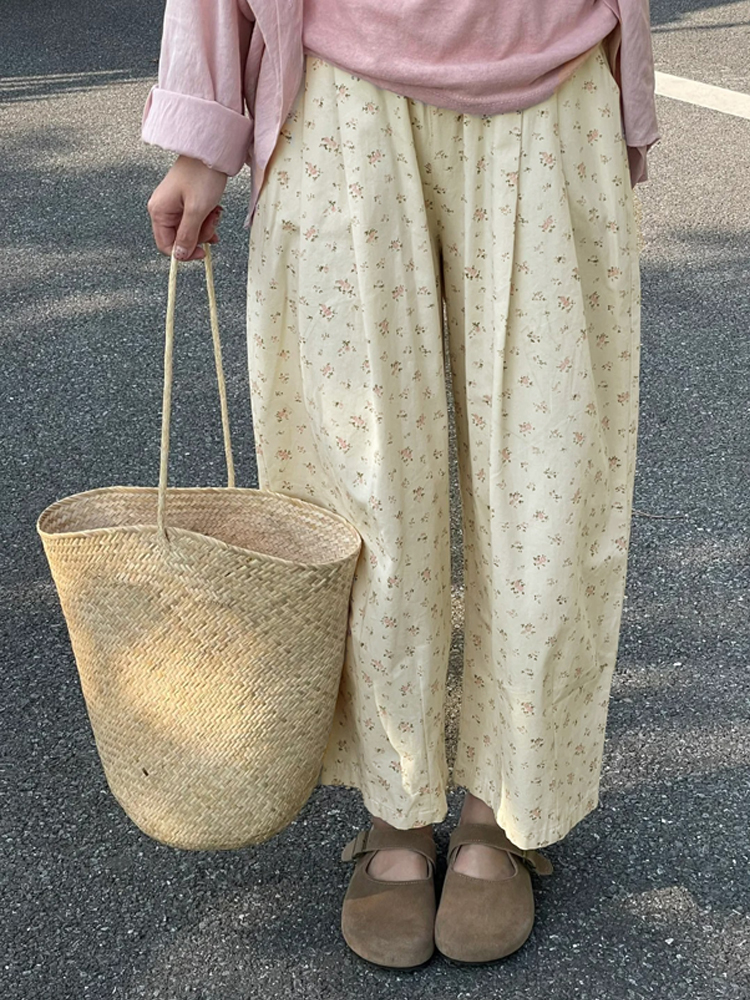 Plus Size High-Waisted Loose Wide-Leg Balloon Pants for Women, Casual Floral Trousers for Summer, Trendy Y2K Style Plus Size High-Waisted Loose Wide-Leg Balloon Pants for Women, Casual Floral Trousers for Summer, Trendy Y2K Style