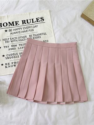 Plus Size High-Waisted Plaid Pleated Skirt for Women - 2025 Spring Summer College Style Short Skirt, Anti-Exposure Design