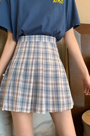 Plus Size High-Waisted Plaid Pleated Skirt for Women - 2025 Spring Summer College Style Short Skirt, Anti-Exposure Design