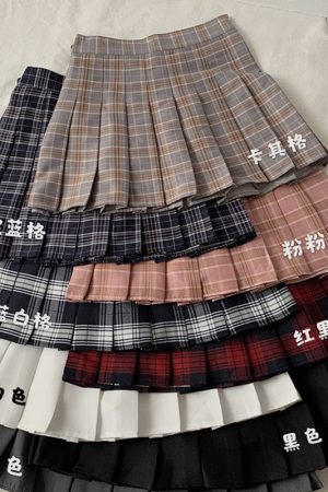 Plus Size High-Waisted Plaid Pleated Skirt for Women - 2025 Spring Summer College Style Short Skirt, Anti-Exposure Design