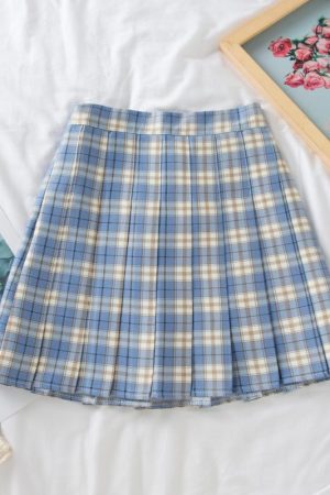 Plus Size High-Waisted Plaid Pleated Skirt for Women - 2025 Spring Summer College Style Short Skirt, Anti-Exposure Design