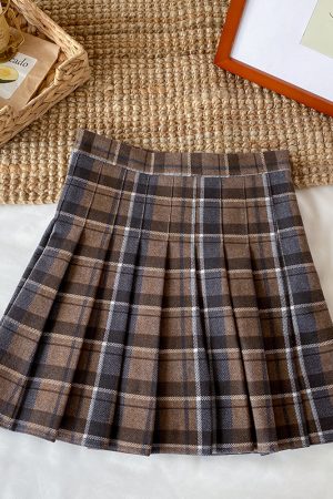 Plus Size High-Waisted Plaid Pleated Skirt for Women - 2025 Spring Summer College Style Short Skirt, Anti-Exposure Design