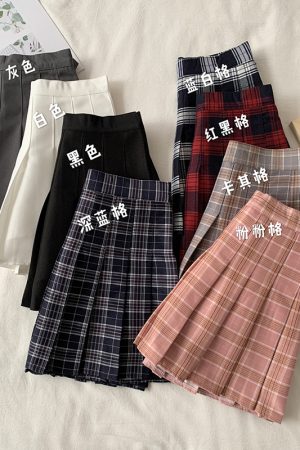 Plus Size High-Waisted Plaid Pleated Skirt for Women - 2025 Spring Summer College Style Short Skirt, Anti-Exposure Design