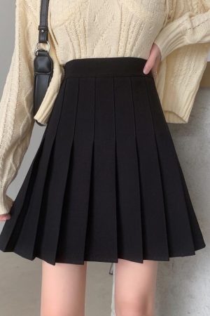 Plus-Size High-Waisted Pleated A-Line Skirt for Women - JK Style Gray Mid-Length Spring Summer Skirt for Curvy Figures