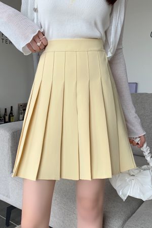 Plus-Size High-Waisted Pleated A-Line Skirt for Women - JK Style Gray Mid-Length Spring Summer Skirt for Curvy Figures