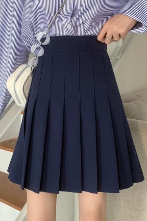 Plus-Size High-Waisted Pleated A-Line Skirt for Women - JK Style Gray Mid-Length Spring Summer Skirt for Curvy Figures
