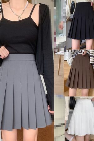 Plus-Size High-Waisted Pleated A-Line Skirt for Women - JK Style Gray Mid-Length Spring Summer Skirt for Curvy Figures