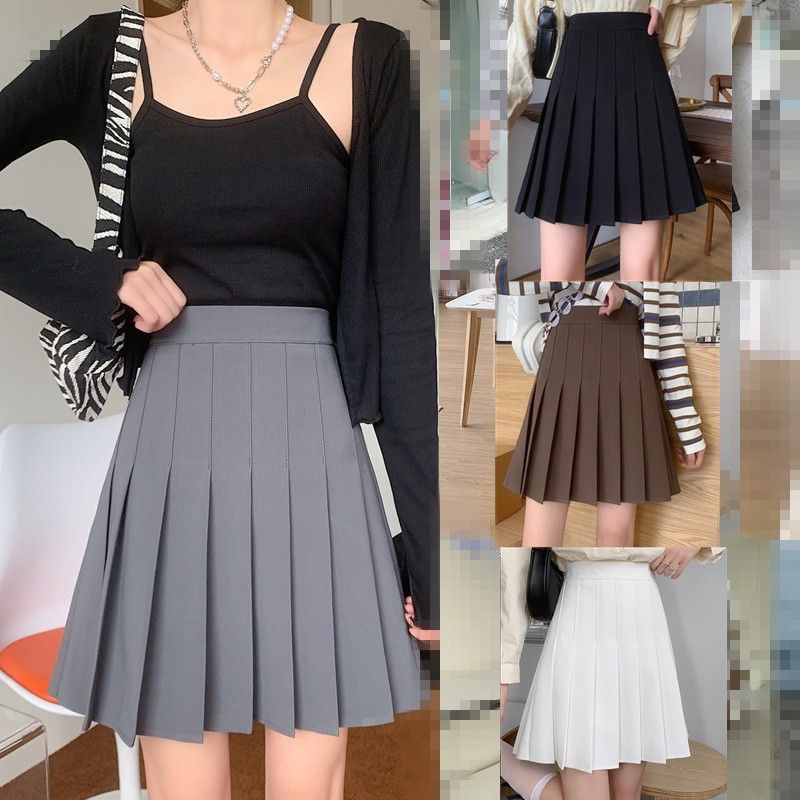 Plus-Size High-Waisted Pleated A-Line Skirt for Women - JK Style Gray Mid-Length Spring Summer Skirt for Curvy Figures Plus-Size High-Waisted Pleated A-Line Skirt for Women - JK Style Gray Mid-Length Spring Summer Skirt for Curvy Figures