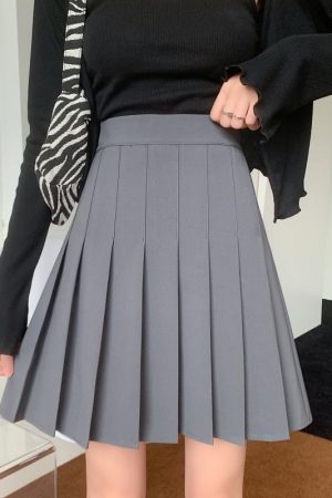 Plus-Size High-Waisted Pleated A-Line Skirt for Women - JK Style Gray Mid-Length Spring Summer Skirt for Curvy Figures
