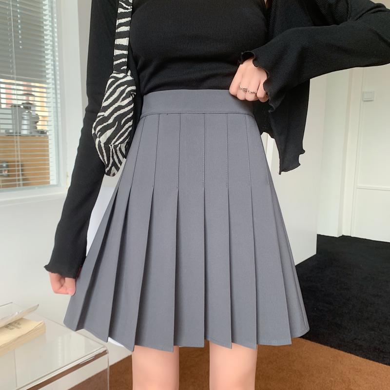 Plus-Size High-Waisted Pleated A-Line Skirt for Women - JK Style Gray Mid-Length Spring Summer Skirt for Curvy Figures Plus-Size High-Waisted Pleated A-Line Skirt for Women - JK Style Gray Mid-Length Spring Summer Skirt for Curvy Figures