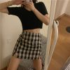 Plus Size High-Waisted Purple Plaid Bodycon Skirt with Slit for Women - Flattering Short Skirt for Curvy Figures, Trendy Fashion Essential