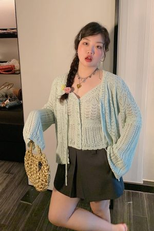 Plus Size Ice Silk Knitted Cardigan and Camisole Two-Piece Set for Curvy Women - Spring/Summer 2025 Fashion