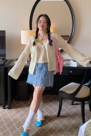 Plus Size Ice Silk Knitted Cardigan and Camisole Two-Piece Set for Curvy Women - Spring/Summer 2025 Fashion