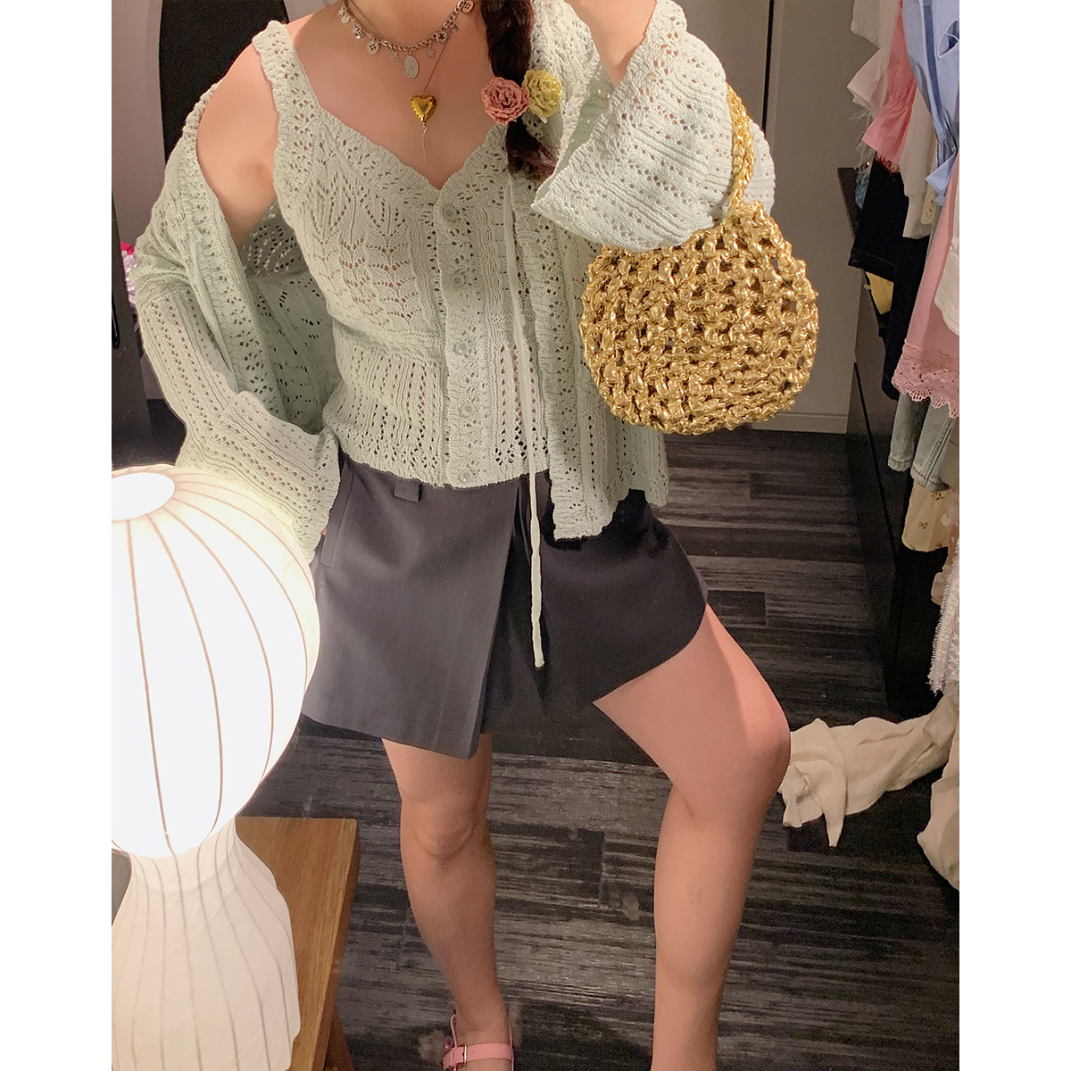 Plus Size Ice Silk Knitted Cardigan and Camisole Two-Piece Set for Curvy Women - Spring/Summer 2025 Fashion Plus Size Ice Silk Knitted Cardigan and Camisole Two-Piece Set for Curvy Women - Spring/Summer 2025 Fashion