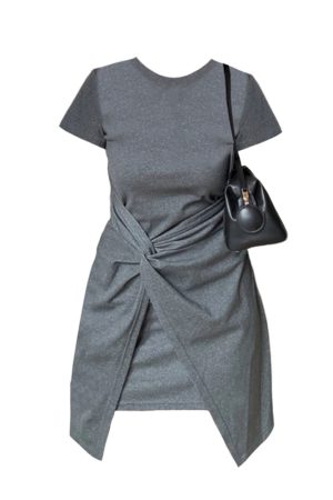 Plus Size Irregular Short Sleeve Dress for Women, Flattering Waist-Cinching T-Shirt Style, Summer Chic for Pear-Shaped Figures