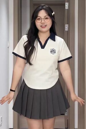 Plus-Size Irregular Short-Sleeve Polo Shirt with Collar for Summer â€“ Flattering College Style T-Shirt for Curvy Women