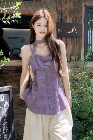 Plus Size Jacquard Camisole for Women - Stylish Summer French Design with Flowing Straps - Short Sleeveless Top