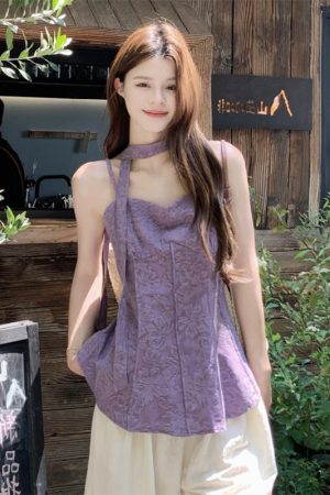 Plus Size Jacquard Camisole for Women - Stylish Summer French Design with Flowing Straps - Short Sleeveless Top