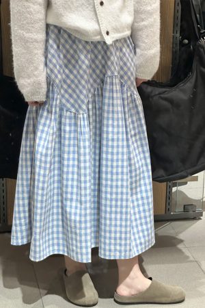 Plus Size Japanese-Style Irregular Splicing Plaid Skirt for Women, 2025 A-Line Large Swing Long Skirt