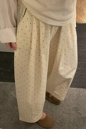 Plus Size Japanese Style Polka Dot Balloon Pants for Women, Loose Slimming Nine-Point Casual Summer Trousers for Plus-Size Petites