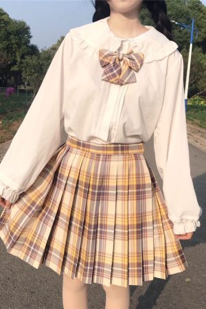Plus Size JK Plaid Skirt, Women's High-Waisted A-Line, College Style Pleated Uniform Skirt, Summer Fashion for Plus-Size Girls